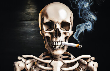 Generated images of a human skeleton sitting smoking