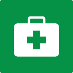 Obraz premium Green sign first aid kit. Indicates the location of a first aid kit containing means for providing first medical aid in emergency situations. First aid means. Iso 7010.