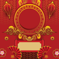 Square Chinese New Year Flyer And Poster Template Concept