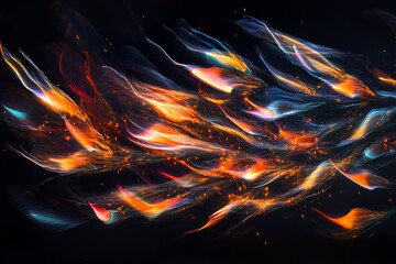 Abstract fiery orange and blue light trails flow