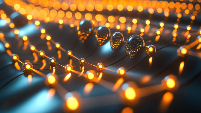 3D bubble chart, glowing spheres, dynamic reflections, sleek reflective surface. Modern data visualization, complex relationships, dynamic analysis.