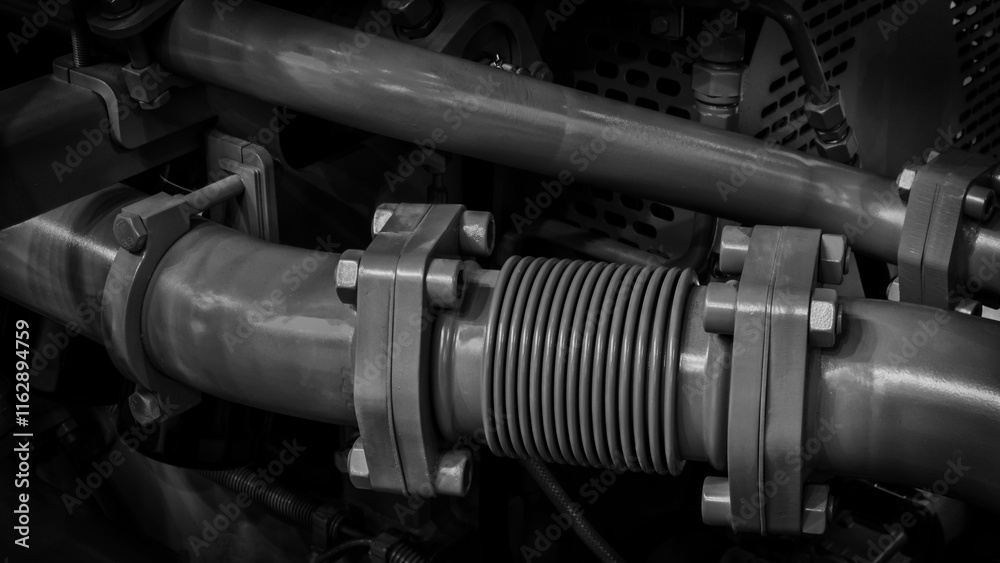 Poster black engine with a white part. the engine is a large piece of machinery