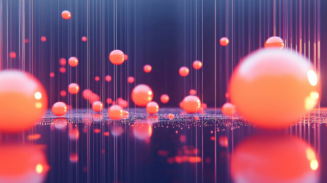 3D bubble chart, glowing spheres, dynamic reflections, sleek reflective surface. Modern data visualization, complex relationships, dynamic analysis.