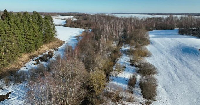 Winter landscape from a bird's eye view..by Lake Siver, Latvia, Latgale.