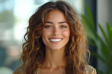 Fototapeta premium Happy business woman standing outside a office building, Generative AI