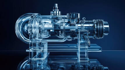 Transparent cutaway view of a complex industrial machine, showcasing internal mechanisms and components.