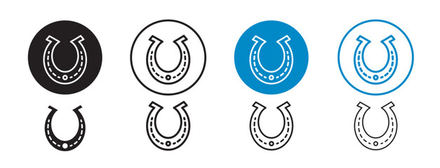 Set of 8 "Horseshoe" icons with an unexpanded vector & 1 silhouette - Horseshoe icon symbolizing good luck featuring clean lines n modern design equestrian rustic
