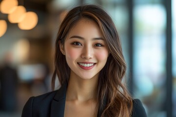 Obraz premium Friendly young businesswoman smiling at camera, Generative AI
