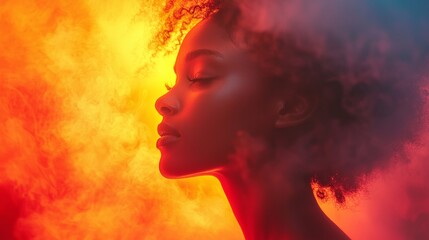 Silhouette of a woman glowing in fiery orange tones