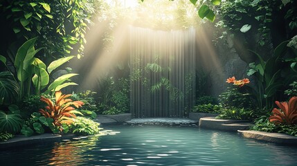 Obraz premium Serene waterfall flowing into tranquil pool lush jungle nature photography peaceful environment natural beauty