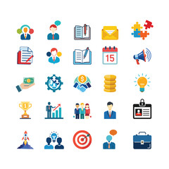 bundle of chat, puzzle note bulb handshake trophy chart launch brainstrom target briefcase  icon