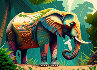 An Elefant in the Jubgle, pop art style