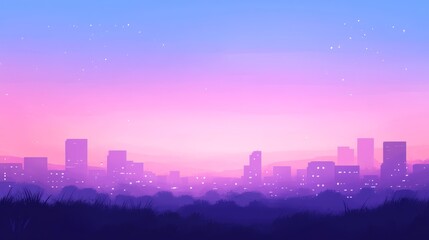 Fototapeta premium A serene cityscape at dusk, featuring a gradient sky and silhouetted buildings.