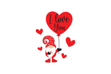 I Love you, Retro Valentines Day gnome svg Design
