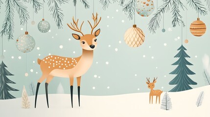 Festive Reindeer Family in Snowy Winter Wonderland