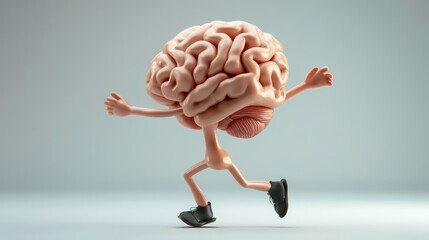 3D Render of Cartoon Brain Running with Arms and Legs