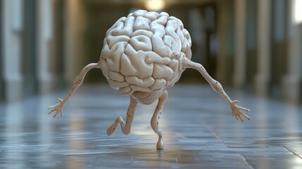 3D Render of Cartoon Brain Running with Arms and Legs