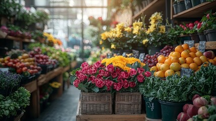 Fresh fruit and vegetables at a colorful market stall