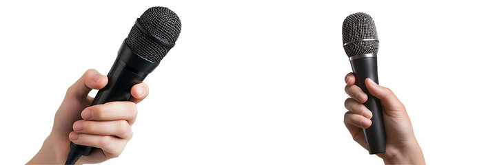 Set of a, Hand holding a microphone, isolated on a transparent background.