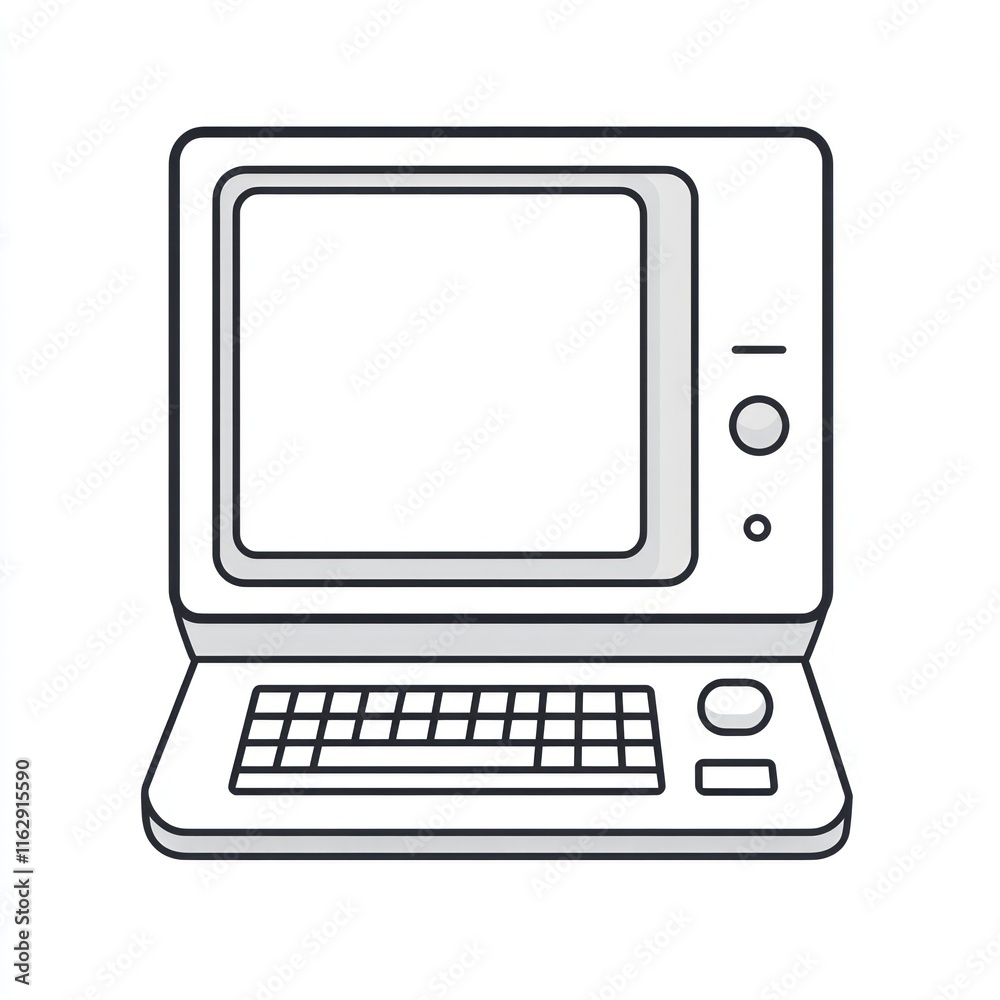 Poster retro desktop computer with integrated keyboard display