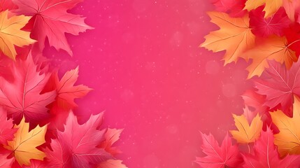 Obraz premium Autumn Maple Leaves Frame Pink Background