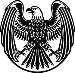 Majestic Eagle Wings Spread, Black and White Emblem, Powerful Bird