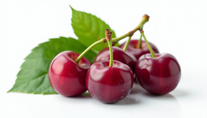 Obraz premium Fresh Cherries with Leaves - A Summer Delight