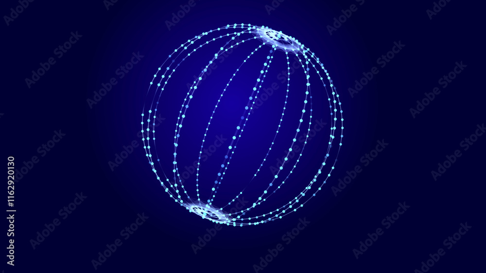 Poster Abstract technology sphere with connecting dots, lines and triangles. Digital abstract network structure. 3D rendering.