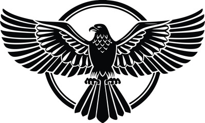 Majestic Black Eagle Wings Spread, Circle Emblem, Bird of Prey