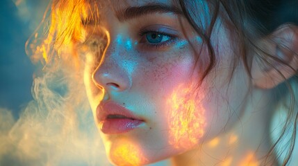Fototapeta premium Young woman in natural light with warm golden tones