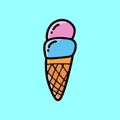 Hand Drawn Ice Cream Cone Pink and blue