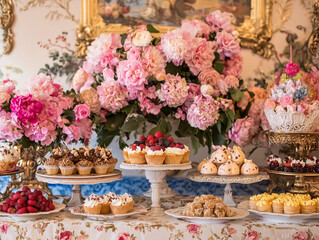 Naklejka premium tiered wedding cake with Rococo-style piping 