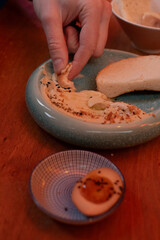 Hummus and Marinated Eggs Served