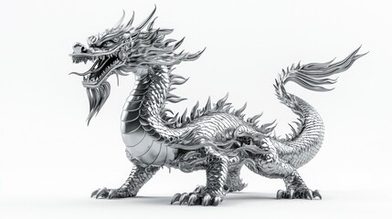 Silhouette of a dragon on a black background in a vintage, fantasy style with Asian and medieval influences, designed as a tattoo or emblem