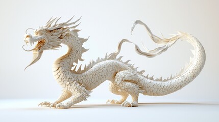 Golden Chinese Dragon Statue on White Background Illustration