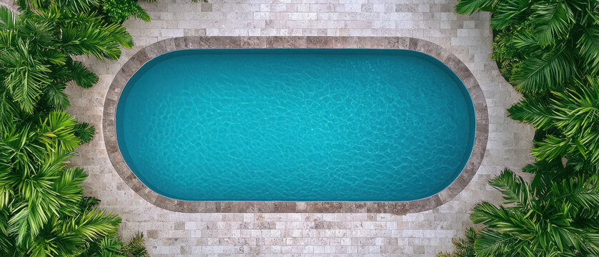 Top view of oval swimming pool
