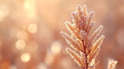 Frost Covered Plant Glowing In Golden Sunlight