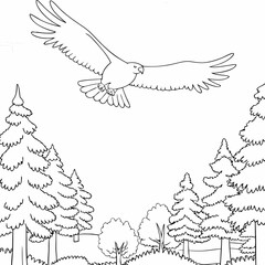Obraz premium eagle flying on forest coloring book vector