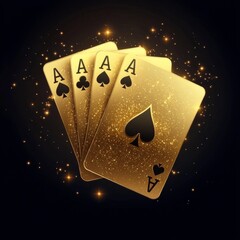 Creative casino background, poster template, gaming design, flyer, banner, website header, advertisement. Golden 3d figures of casino playing cards suits. 3D render, Copy space