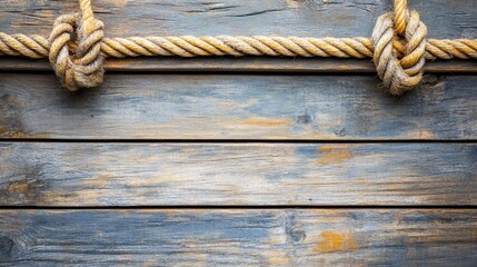 Obraz premium A close-up of a wooden surface with a rope knot, evoking a nautical or rustic theme.