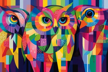 Fototapeta premium Abstract colorful illustration of owls. Ai generative art