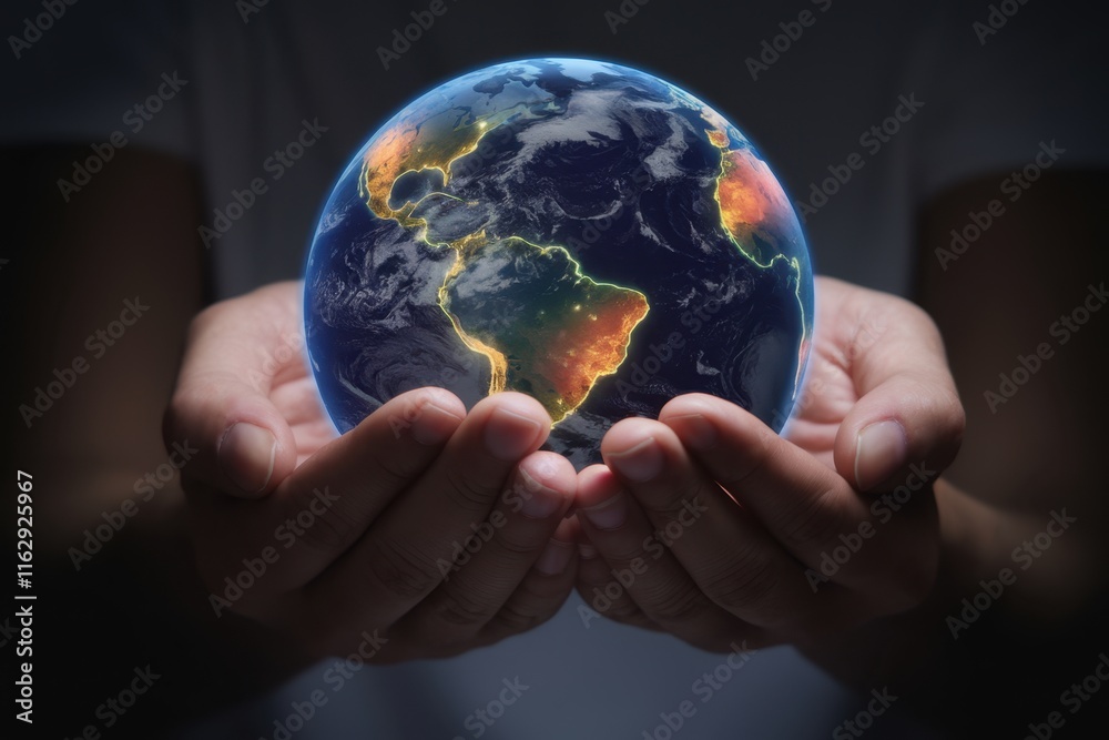Poster global business network: a businessman connecting worldwide data analytics
