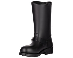 Black Leather Boot with Metal Buckle