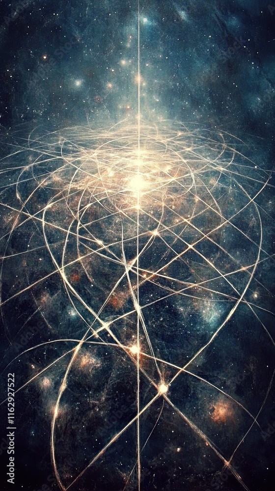 Poster exploring the depths of cosmic connections through fiber optical illusion etching