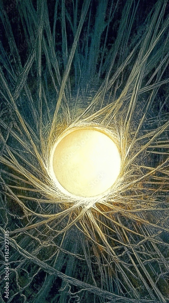 Poster illuminating fibers weave an enchanting illusion in a vintage postcard style