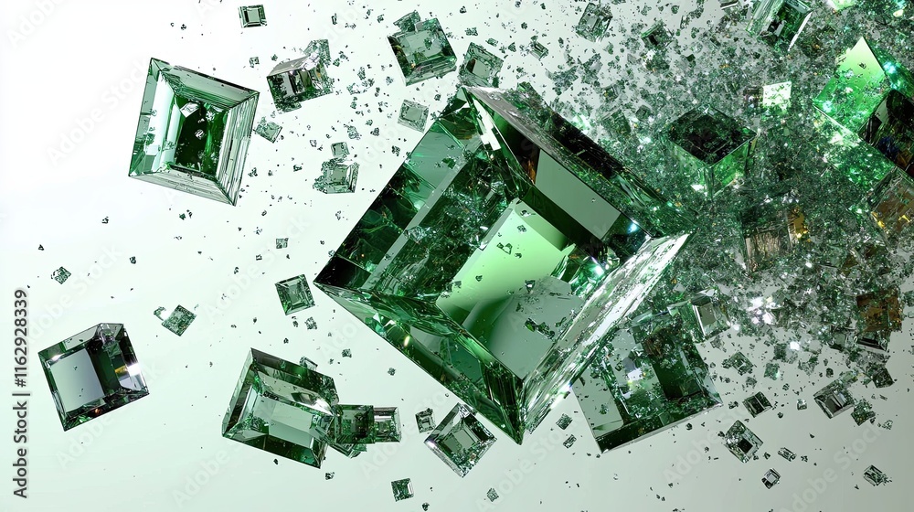 Poster intricate green neon crystals creating captivating geometric formations on an ethereal surface