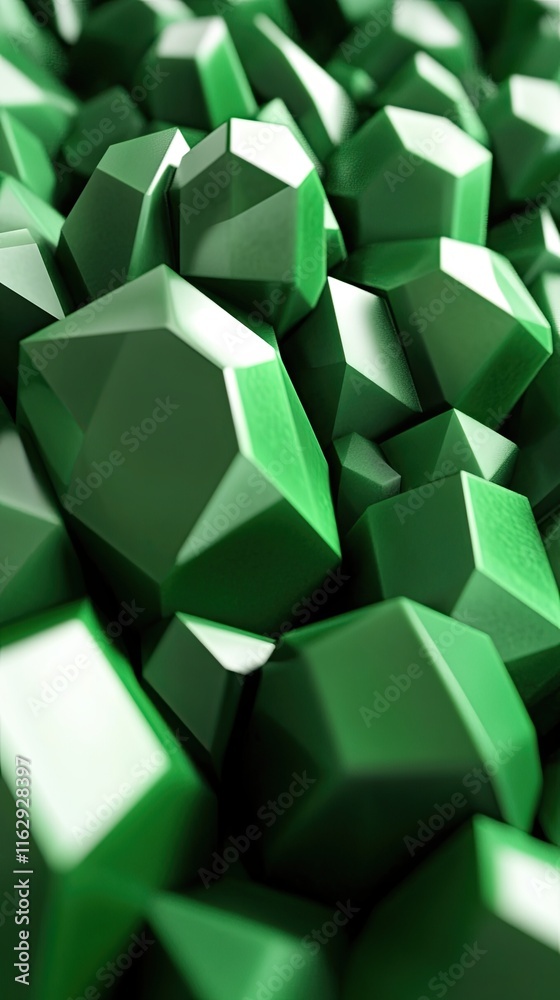 Poster growing green neon crystals creating captivating geometric formations on a textured surface