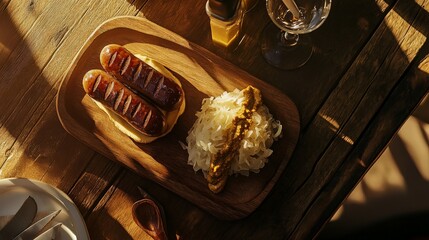 Festive German Bratwurst Flat Lay