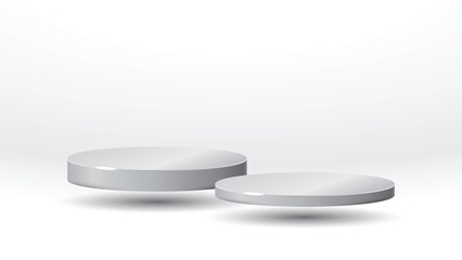 Two White podium in different sizes elegant background of luxury empty presentation studio product decoration golden pedestal