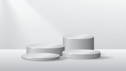 White podium in different sizes elegant background of luxury empty presentation studio product decoration golden pedestal